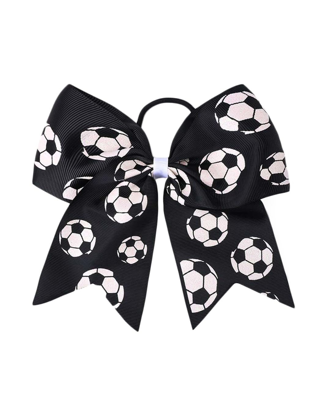 BBTDIN Soccer Ball Jumbo Cheer Bow for Cheerleading Ponytail Holder, Cheerleading Style, 1 Count, Black