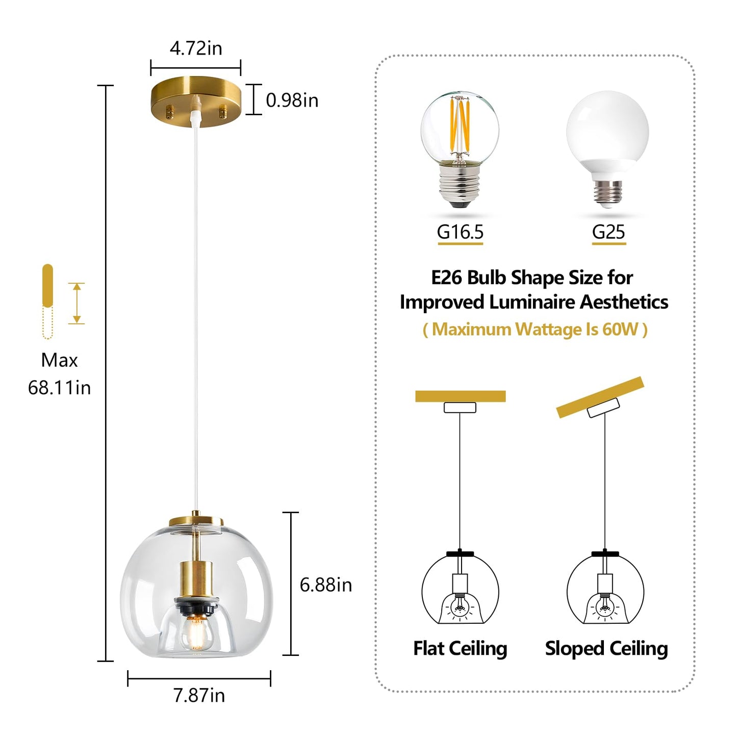 Lbsqj Clear Glass Pendant Lights Kitchen Island 2 Pack 7.87 Glass Globe Pendant Light Gold Hanging Light Fixture Modern Pendant Lighting For Kitchen Island Bedroom Dining Room