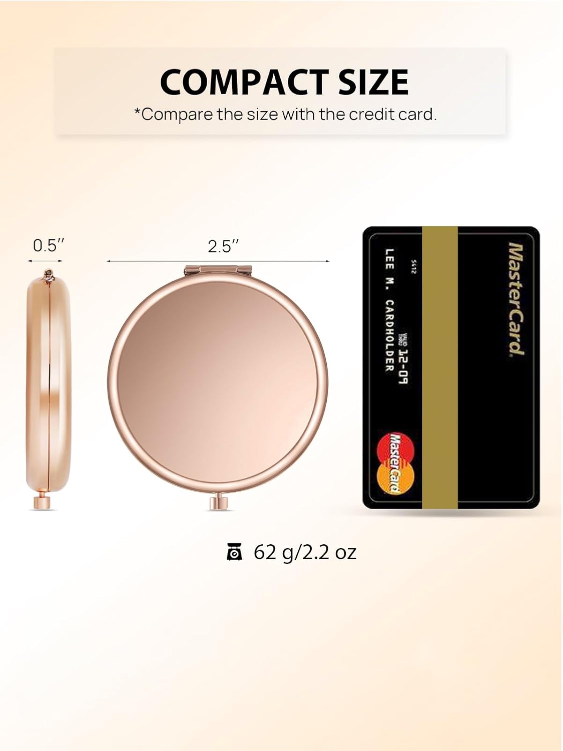 Compact Mirror Bulk, Set of 2 Double-Sided 1X/2X Magnifying Purse Pocket Makeup Mirrors(Round, Rose Gold and Black)