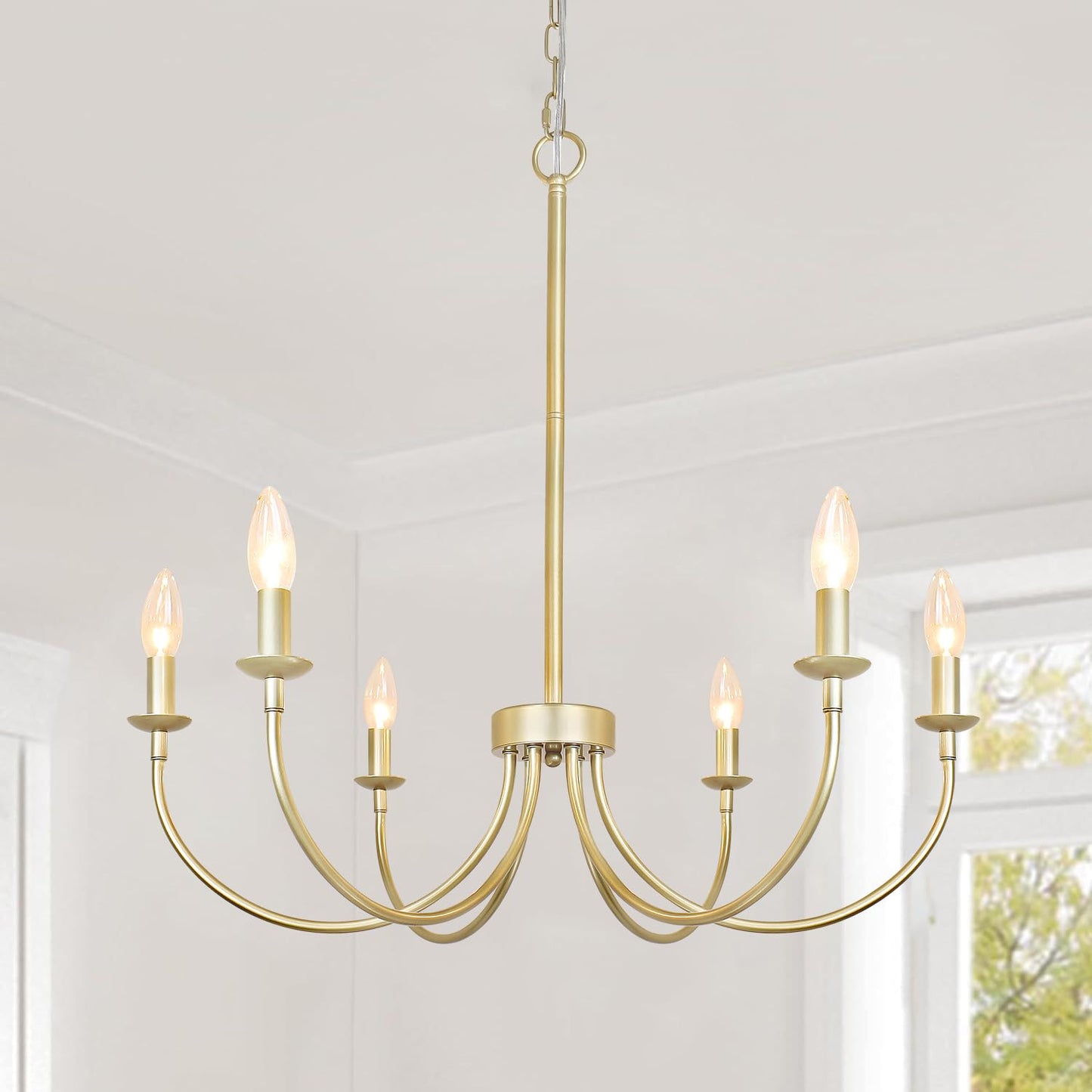 Puyveyor Gold Chandelier  6-Light Farmhouse Chandelier For Dining Room Lighting Fixtures Hanging  Industrial Candle Modern Chandelier For Bedroom  Foyer  Living Room And Entryway