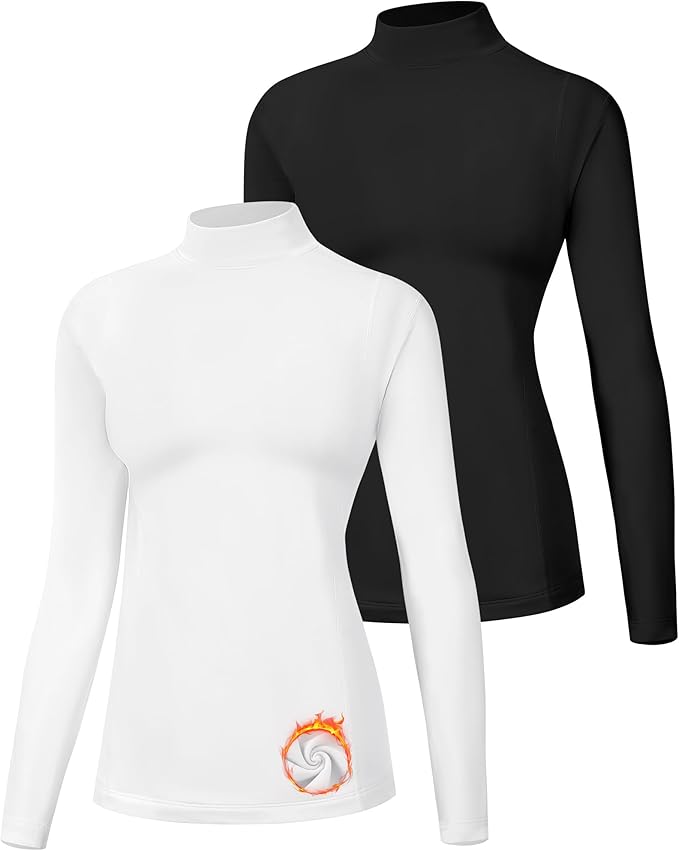 Runhit Women's Thermal Shirt Fleece Mock Turtle Neck Long Sleeve Compression Athletic Base Layer Tops Cold Weather Gear