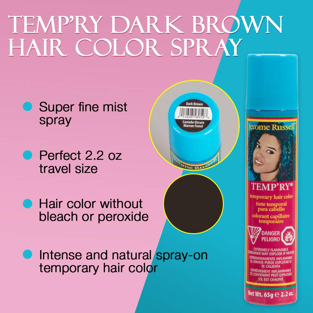 Jerome Russell Dark Brown Hair Tint Spray - Intense, Spray-On, Instant Vivid, Fast-Drying, Non-Sticky, Travel Size Temporary Hai