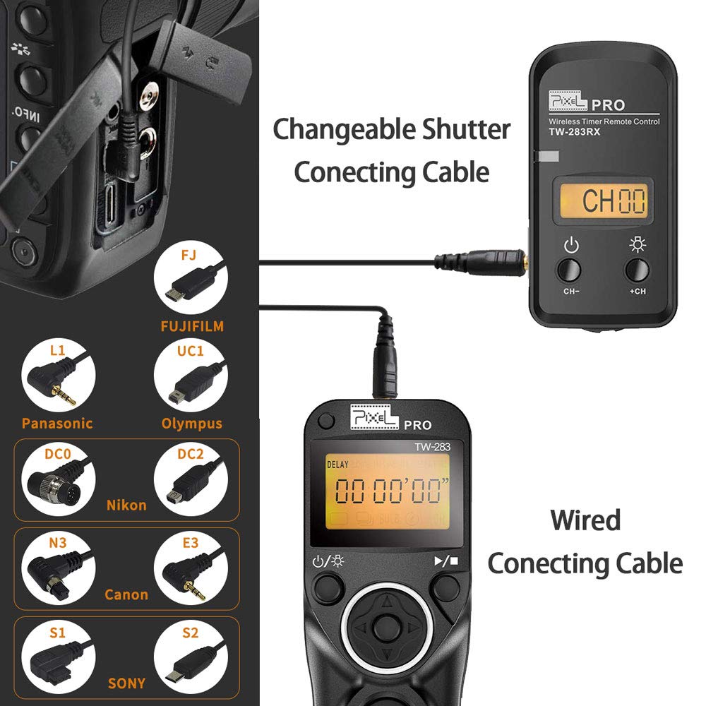 Pixel Tw-283 E3 Wireless Shutter Release Cable Wired Remote Control Compatible Compatible For Canon Xt Xti Xs Xsi T1I T2I T3 T3I