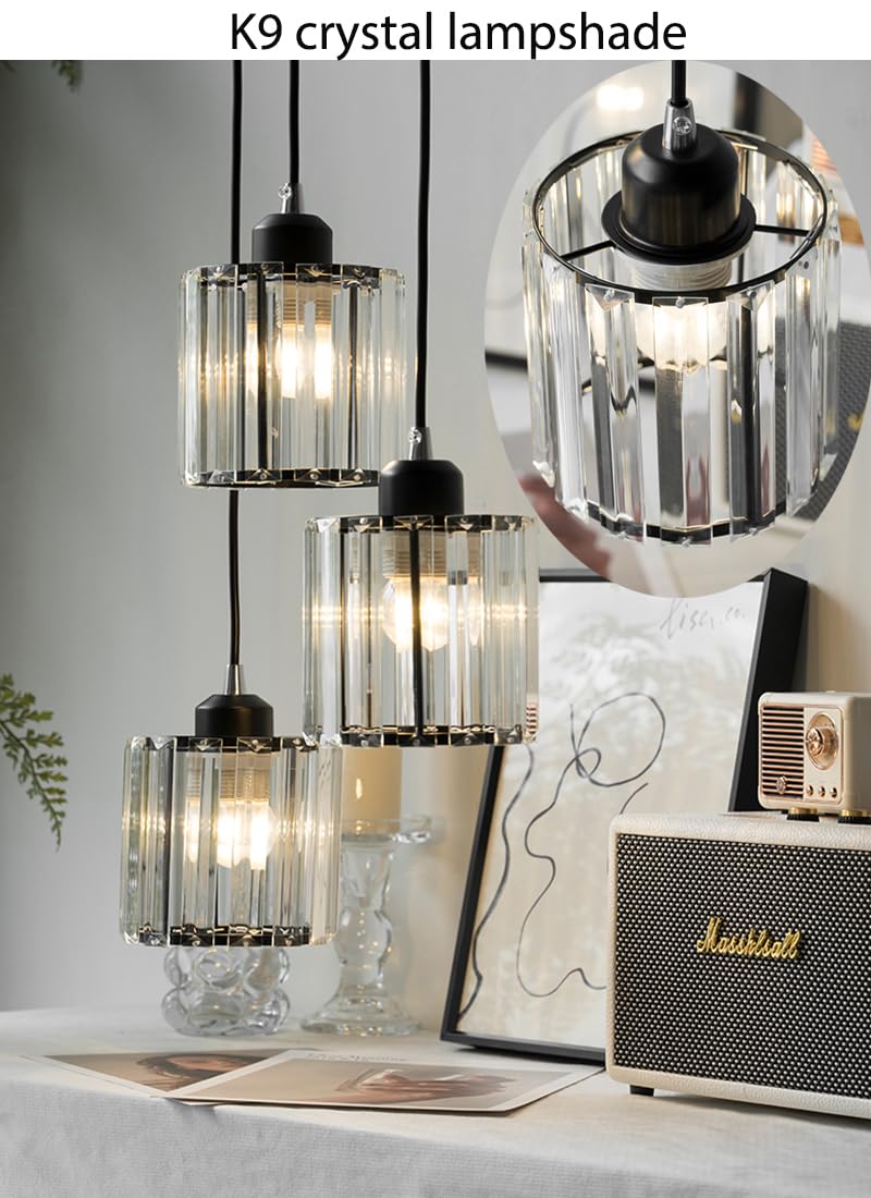 Meimond Long Chandeliers For High Ceilings Modern Crystal Pendant Light Raindrop Drop Lamp Hanging Flush Mount Lighting Fixtures For Spiral Staircase Foyer Entryway Living Room Black (12 Lights)