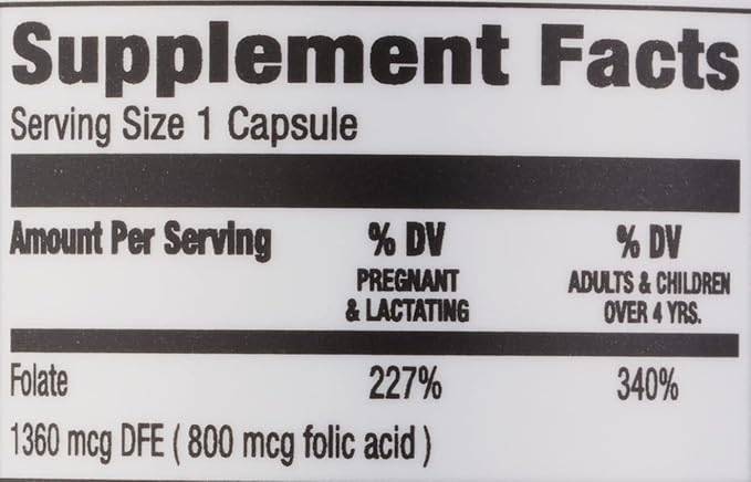 Amazon Elements - Folic Acid, 800 mcg per serving, Tablet, 180 Count, Pack of 1, Women's Dietary Supplement for Healthy Prenatal Development, 6 Months of Supply