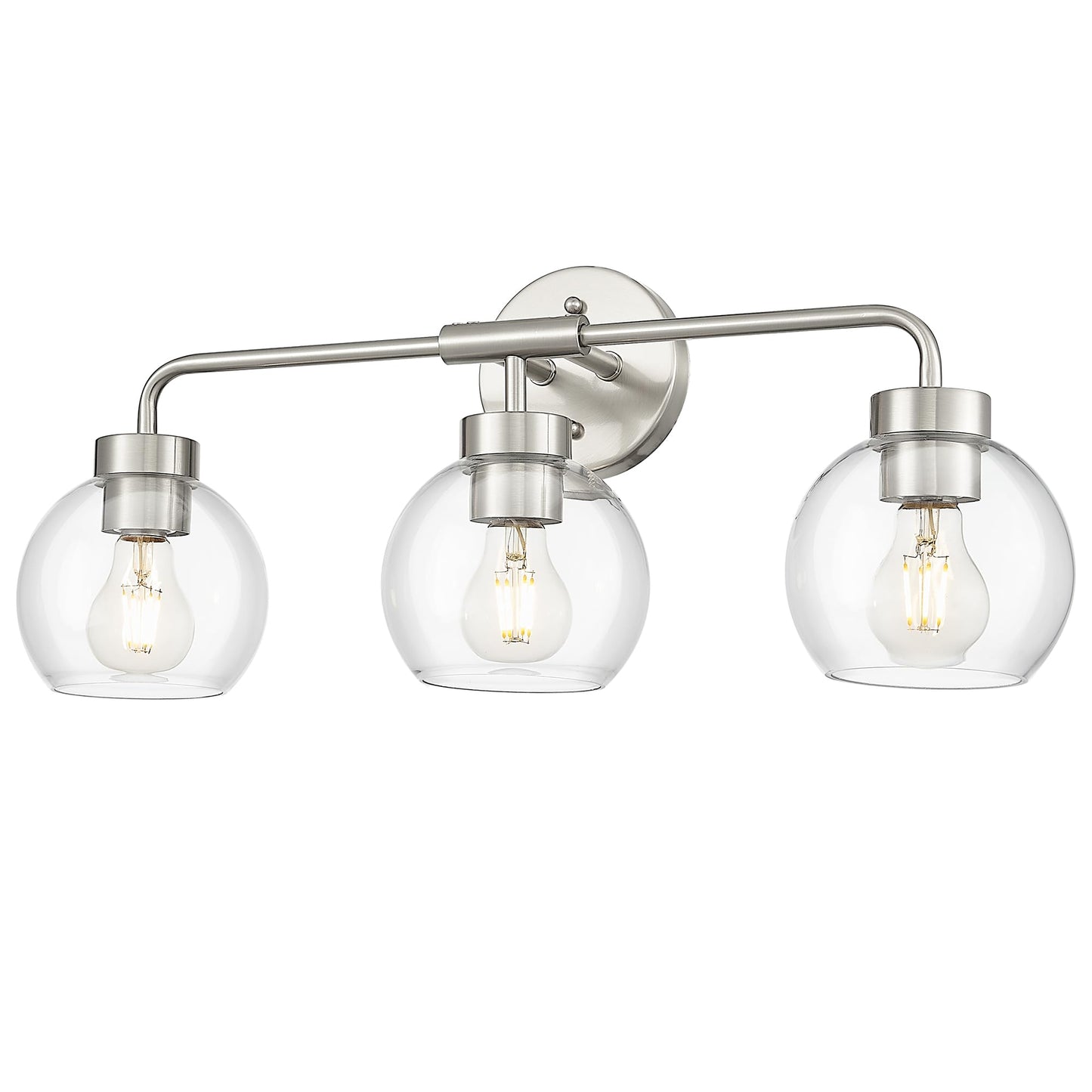Zeyu 23 Inch Bathroom Wall Light Fixtures  3-Light Vanity Lighting Fixture  Brushed Nickel Finish With Clear Glass Globe Shade  Zs62Bg-3W Bn