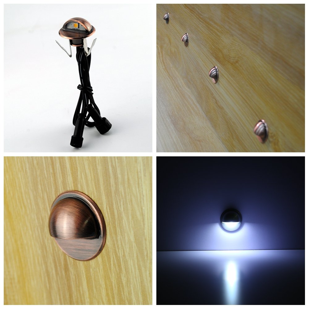 FVTLED Low Voltage LED Deck Lights Kit, 10pcs, Cold White, Metal, Model B106B, Outdoor Garden Pathway Lighting, Bronze