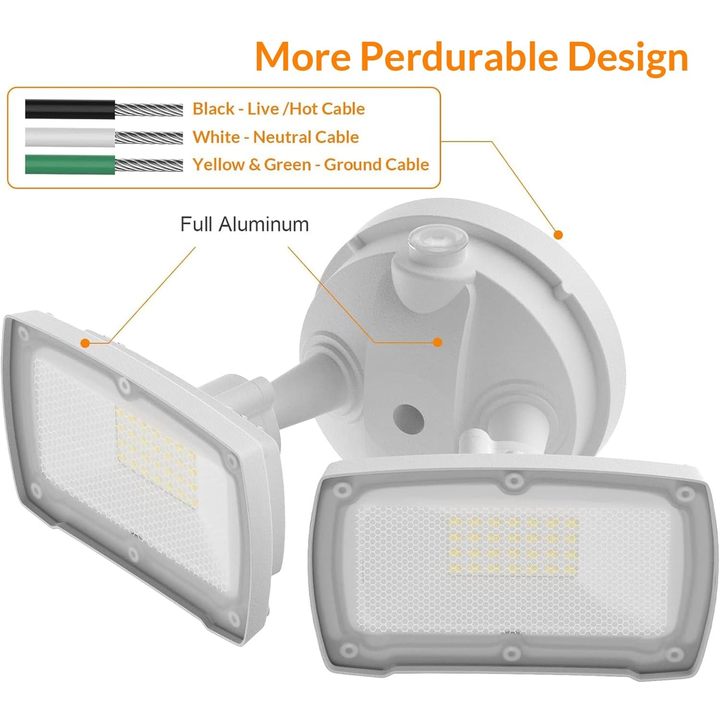 Lepower 3000Lm Dusk To Dawn Led Security Light, 28W, Ip65 Waterproof, 5500K White, 2 Adjustable Heads, Model Yy01B-Wh, White