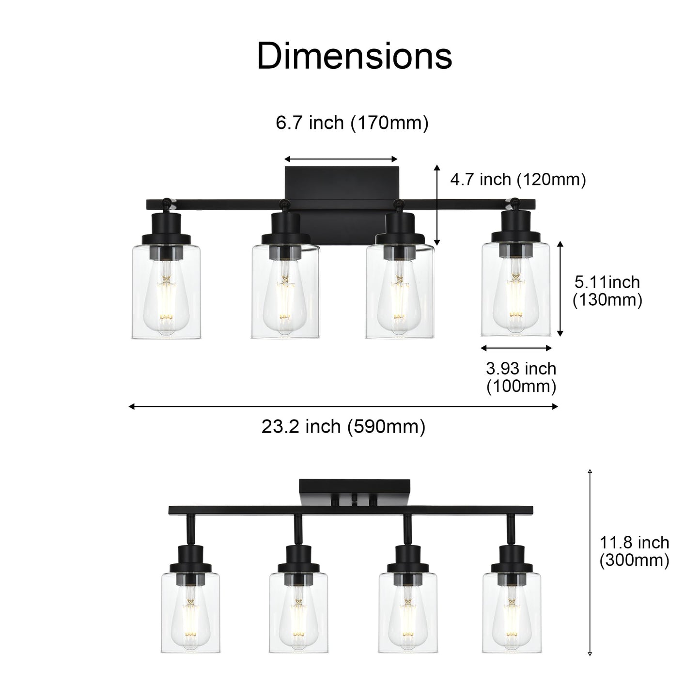 Wanluce 4-Light Track Lighting Kit Black Track Lighting Fixtures Bathroom Wall Sconces Ceiling Mount Kitchen Tracking Lights  Rotatable Spotlight With Clear Glass Shade For Kitchen Shop Hallway