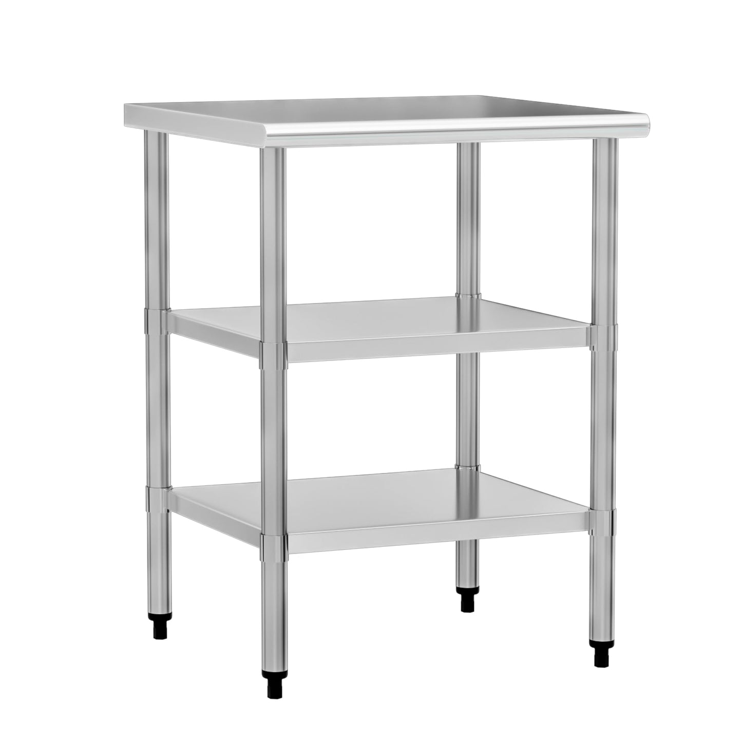 Stainless Steel Work Table 24 x 24 Inch with 2 Adjustable Undershelves, Heavy-Duty Metal Prep Table for Commercial Kitchen & Restaurant, Garage, Outdoor