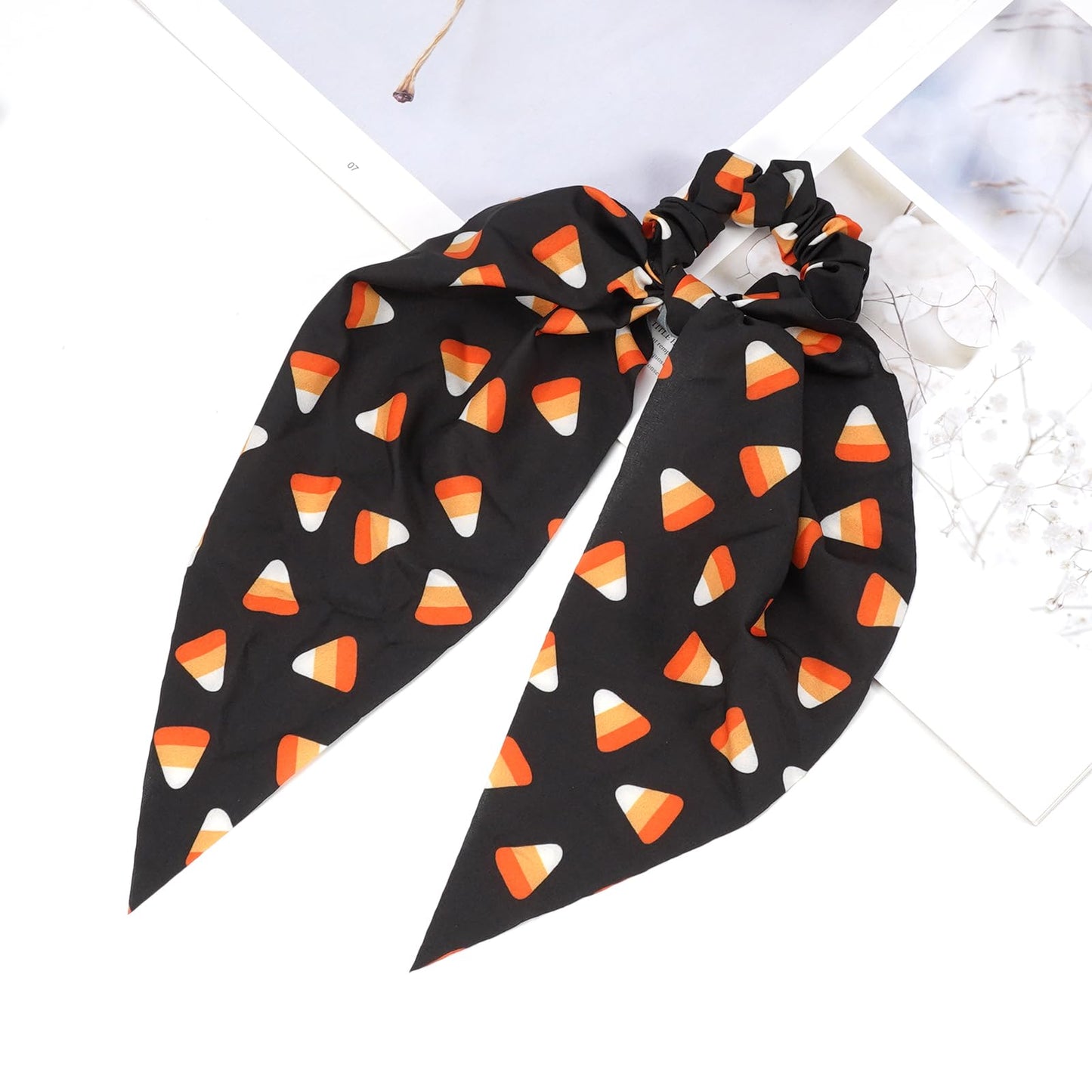 Halloween Hair Ties for Women Girls - Spooky Corn Scrunchies, Black Orange Tie, Ribbon Bows - Halloween Gifts and Accessories