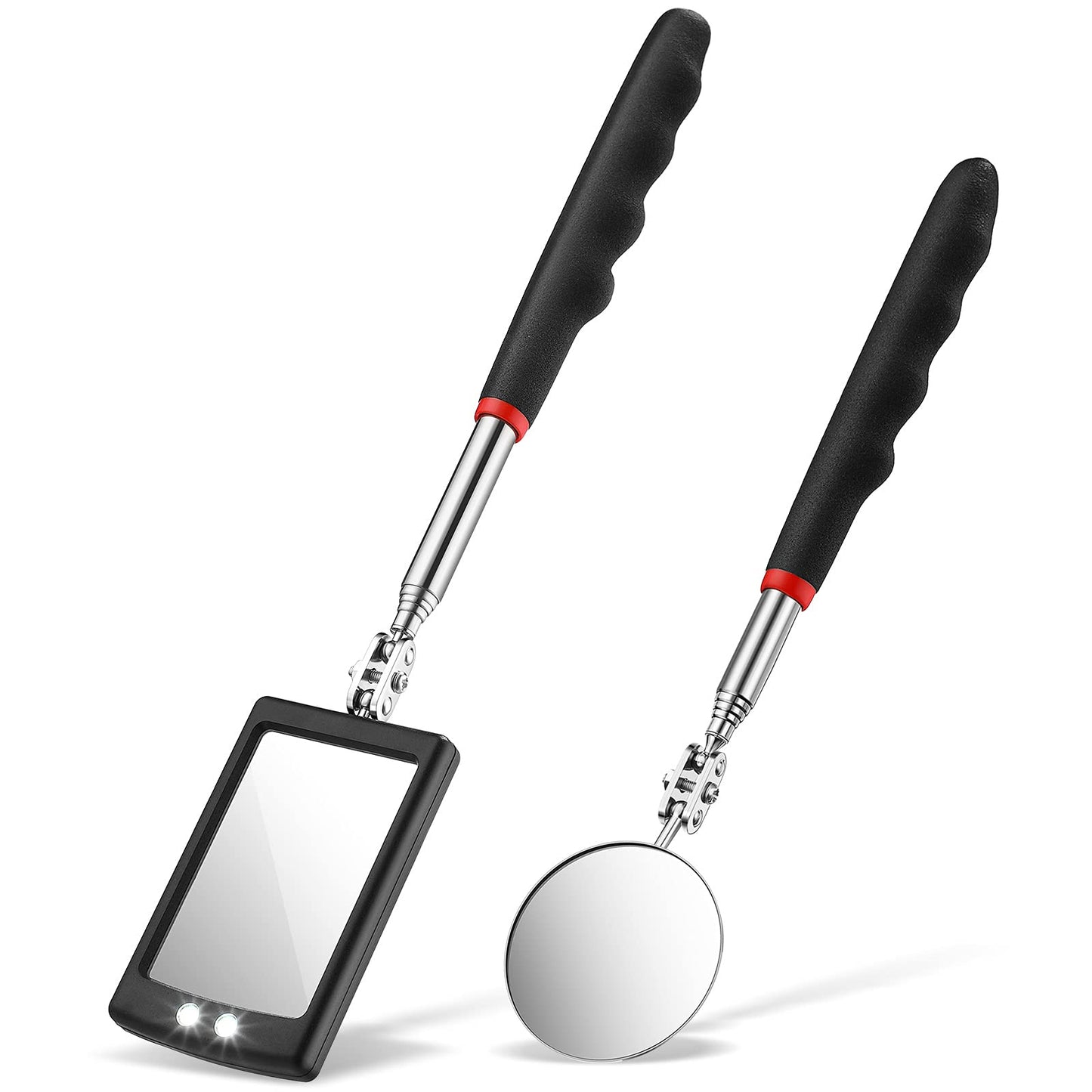 Frienda 2 Pieces Lighted Telescoping Inspection Mirror Flexible Retractable LED Automotive Extension Round Dental Mirror with Light Pickup Tools Birthday Christmas Gift for Men Husband Father