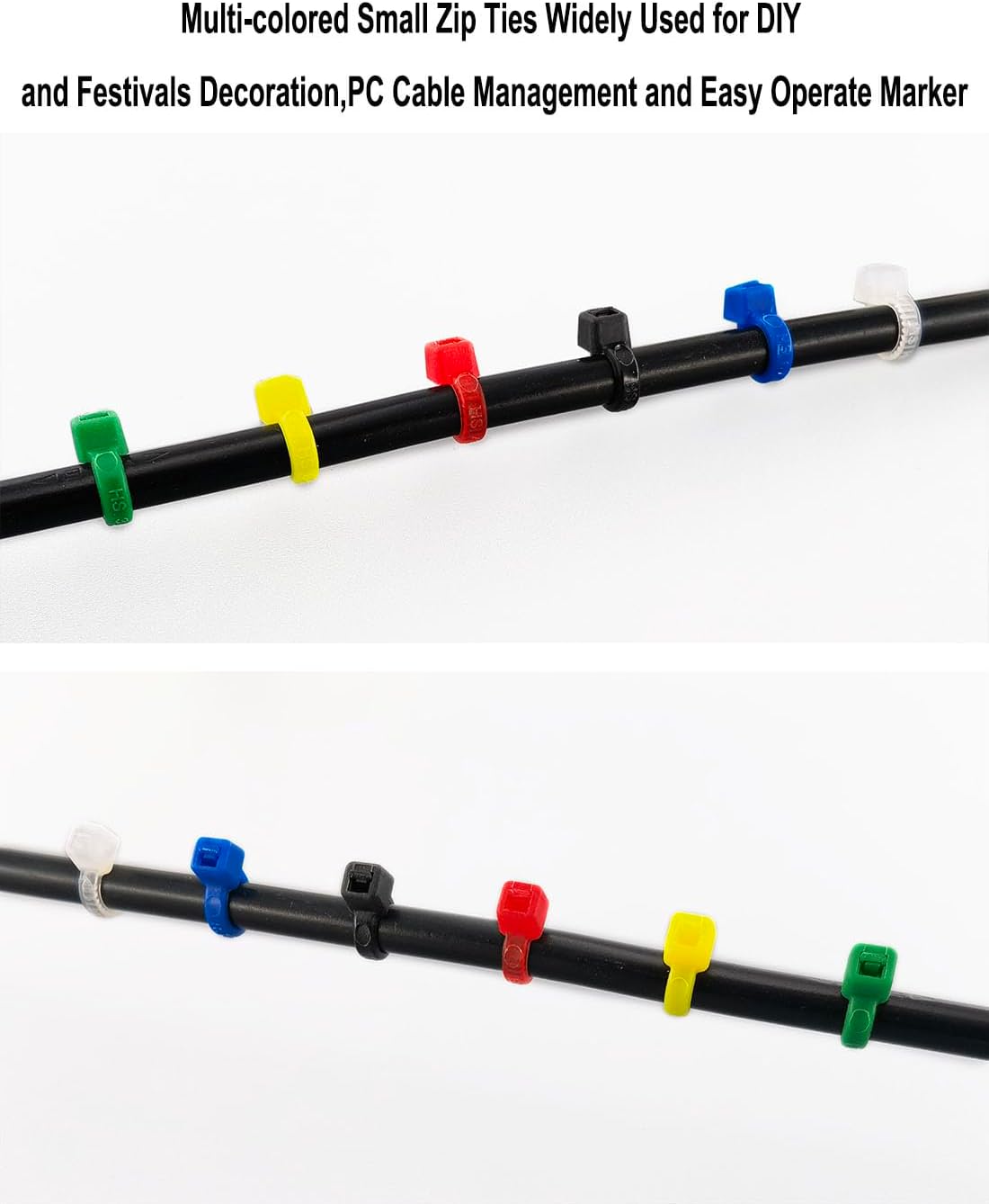 HS Small Colored Zip Ties 6 Inch 600pcs Multi-Color Zip Wire Tie for Deco Mesh Wreath Supplies,Colorful Plastic Ties Yellow, Black,White,Blue,Red,Green for Cord Management