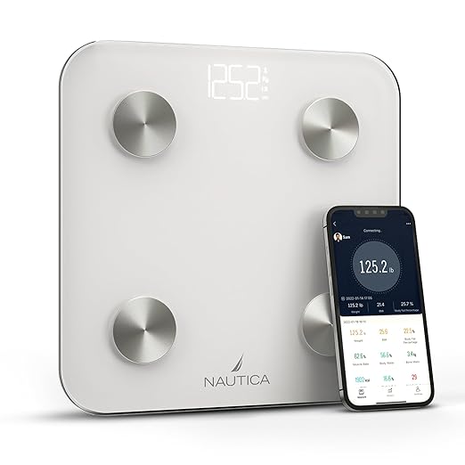 Nautica Body Tracker Digital Bathroom Scale, Bluetooth-Enabled Smart Scale with BMI, Body Fat, Muscle Mass Tracking & Mor...