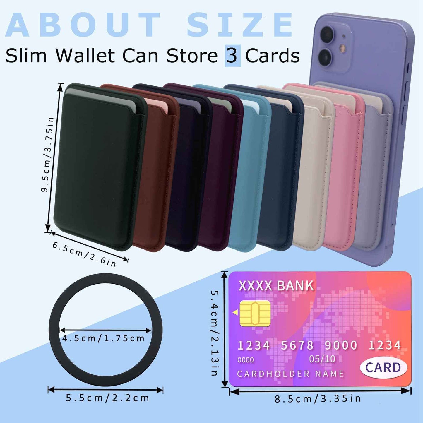 Meroqeel Magnetic Card Holder For Back Of Phone, Leather Cell Phones Case With Strong Magnet For Credit Card For Iphone 14/13 /