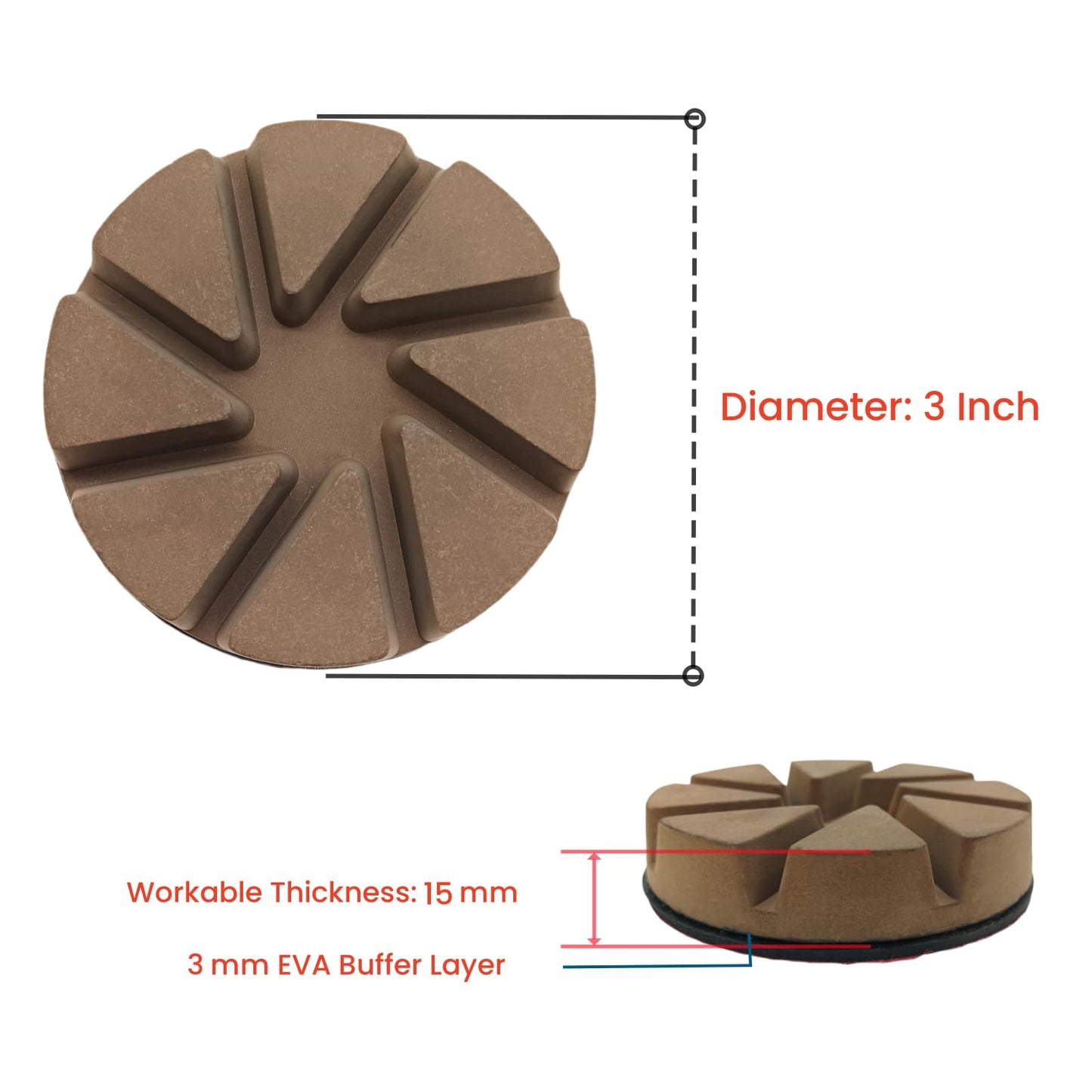 Hybrid Diamond Ceramic Polishing Pucks, Aggressive Concrete Terrazzo Floor Hook n Loop Grinding Pads, 3 Inch Long Using Life Transitional Discs,400# 3PCS