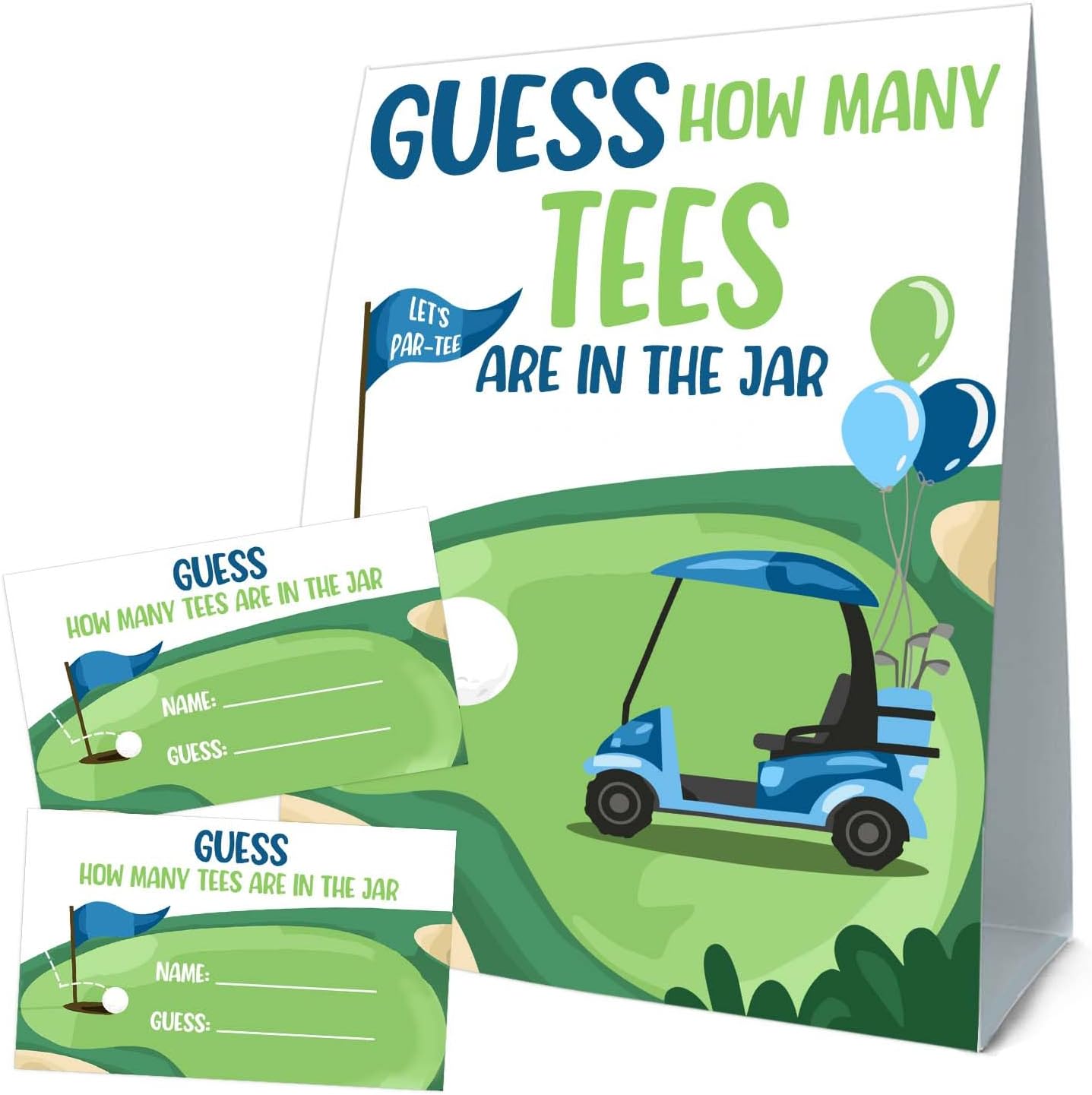 Golf Brithday Decorations, Golf Theme Birthday Party Games, Guess How Many Golf Tees Are in the Jar, 50 Cards and Sign, Suite for Birthday Party Bridal Shower Wedding Activities