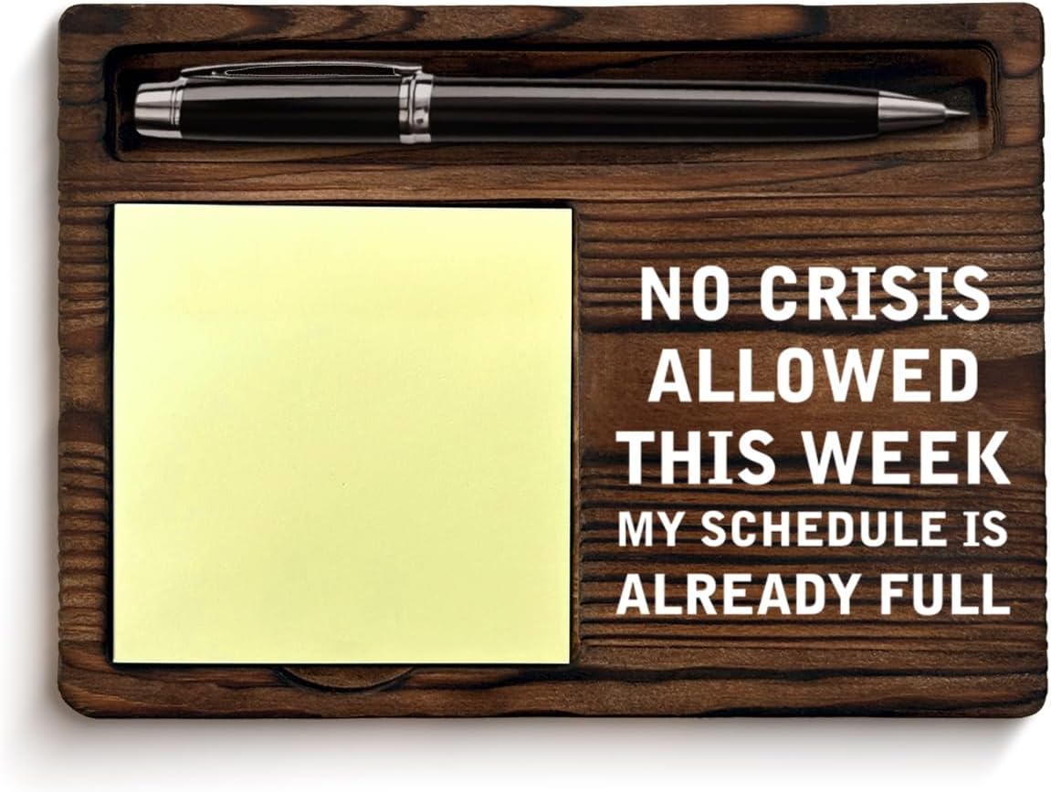 Funny Boss Gifts for Women Men, Gag Gifts for Boss Leader Boss's Day Birthday, No Crisis Allowed This Week My Schedule is Already Full Sticky Note Holder Office Cubicle Decor