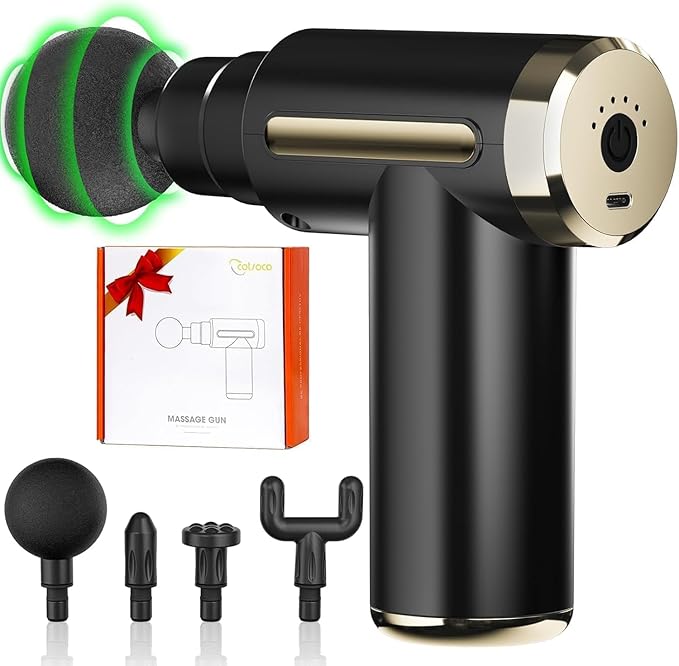 Jancane Mini Massage Gun, Deep Tissue Muscle Massager with 6 Speeds & 4 Heads, Super Quiet Handheld Percussion Massager fo...