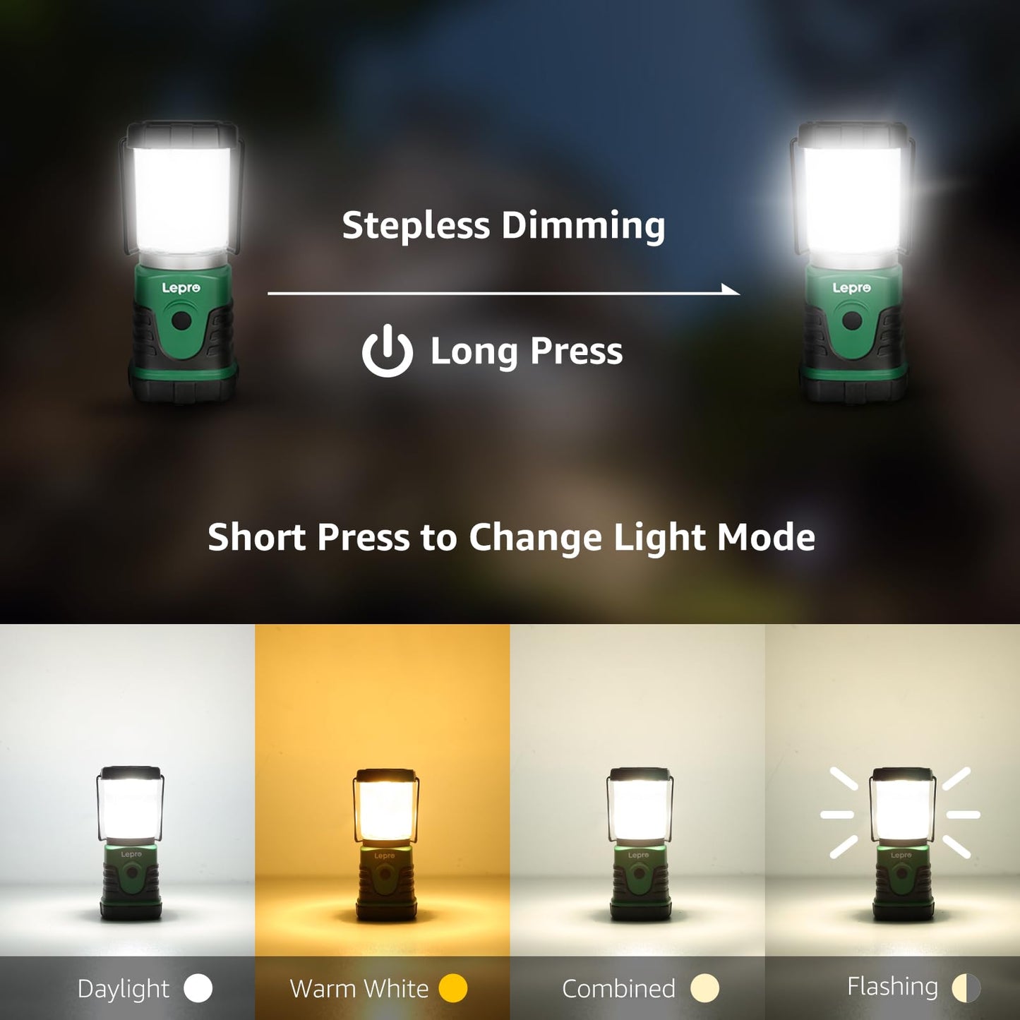Lepro LED Camping Lantern, 350LM, 4 Light Modes, Small, White, Model PR330032-4, 4 Packs