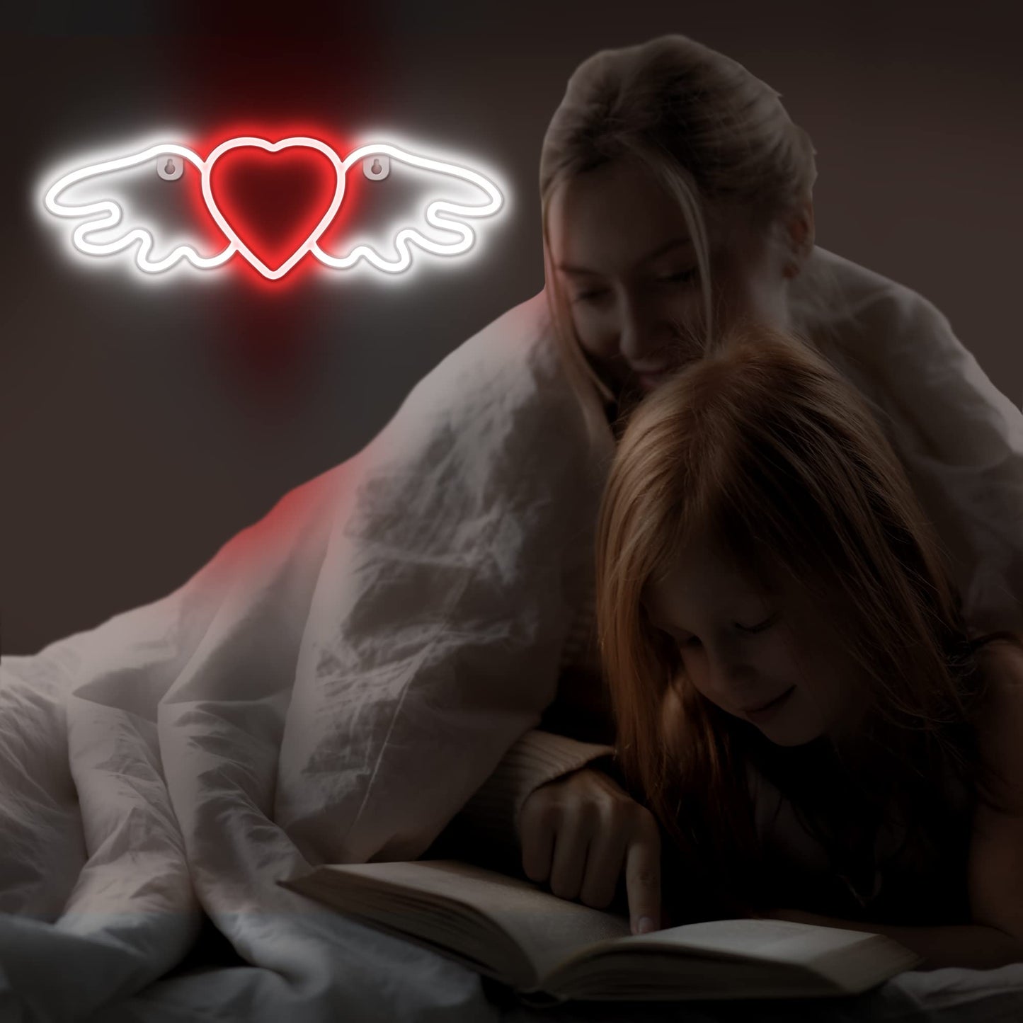 Lumoonosity Neon Heart & Angel Wings Sign - USB Powered LED Light, 14 x 4.5 inches, Angel Heart Red/White, Model NS-Angel Heart