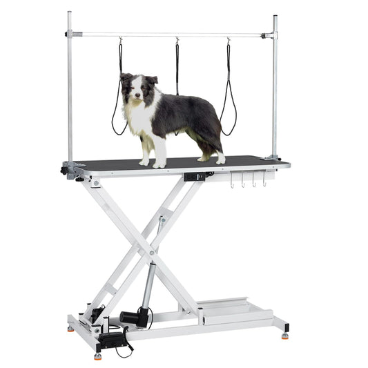 GAOMON 47" Electric Hydraulic Dog Grooming Table - Heavy Duty, 9.4"-39.7" Height Adjustable Grooming Table With 264 Lbs Load Capacity, Non-Slip Waterproof Surface for Pet/Dogs/Cats, White