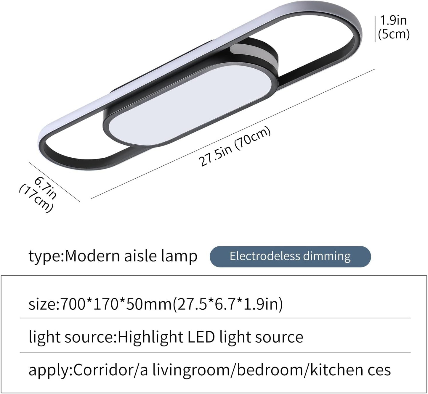 Tioolo Modern LED Ceiling Light Dimmable 2.3ft Acrylic Flush Mount Black YN9YH2120-B
