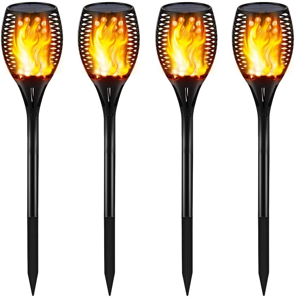 Gold Armour Solar Flickering Flames Torch Lights - 42.9in, Waterproof, 96 LED, Brown, 4 Pack
