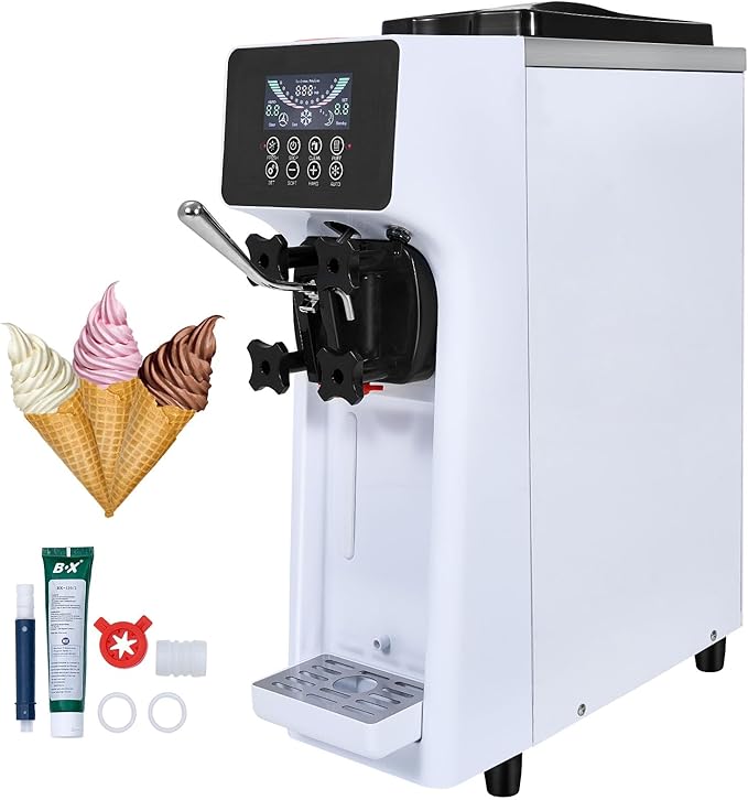 VEVOR Commercial Ice Cream Machine, 10.6 QT/H Yield, 1000W Single Flavor Countertop Soft Serve Ice Cream Maker, with 4L Hopper 1.6L Cylinder, LCD Panel Auto Clean Pre-cooling, for Restaurant Snack Bar