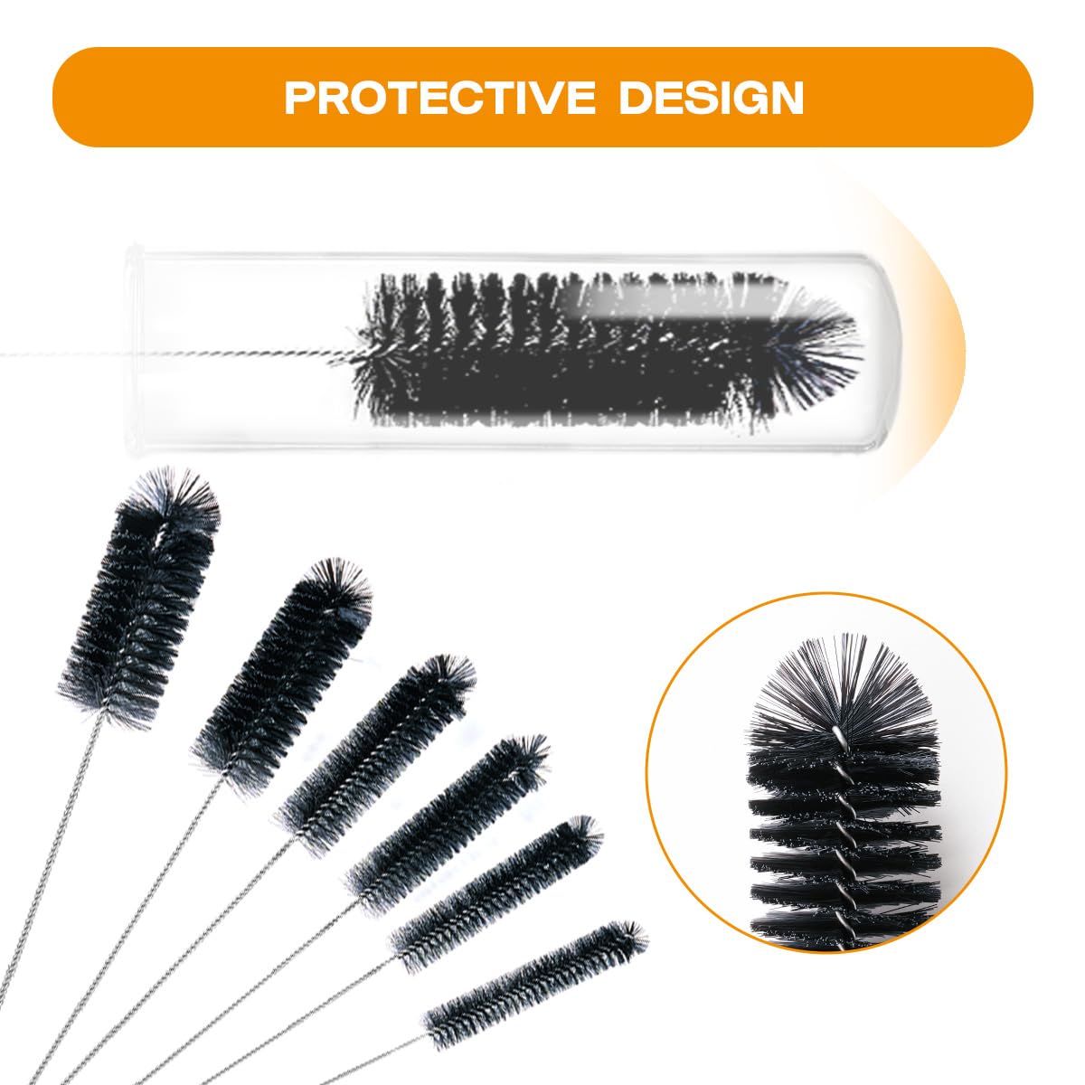 Brush Family Straw Cleaner Brush Set,6 Piece 12" Long Pipe Tube Bottle Brushes for Cleaning Narrow Neck Bottles,Coffee Maker,Glass Cups