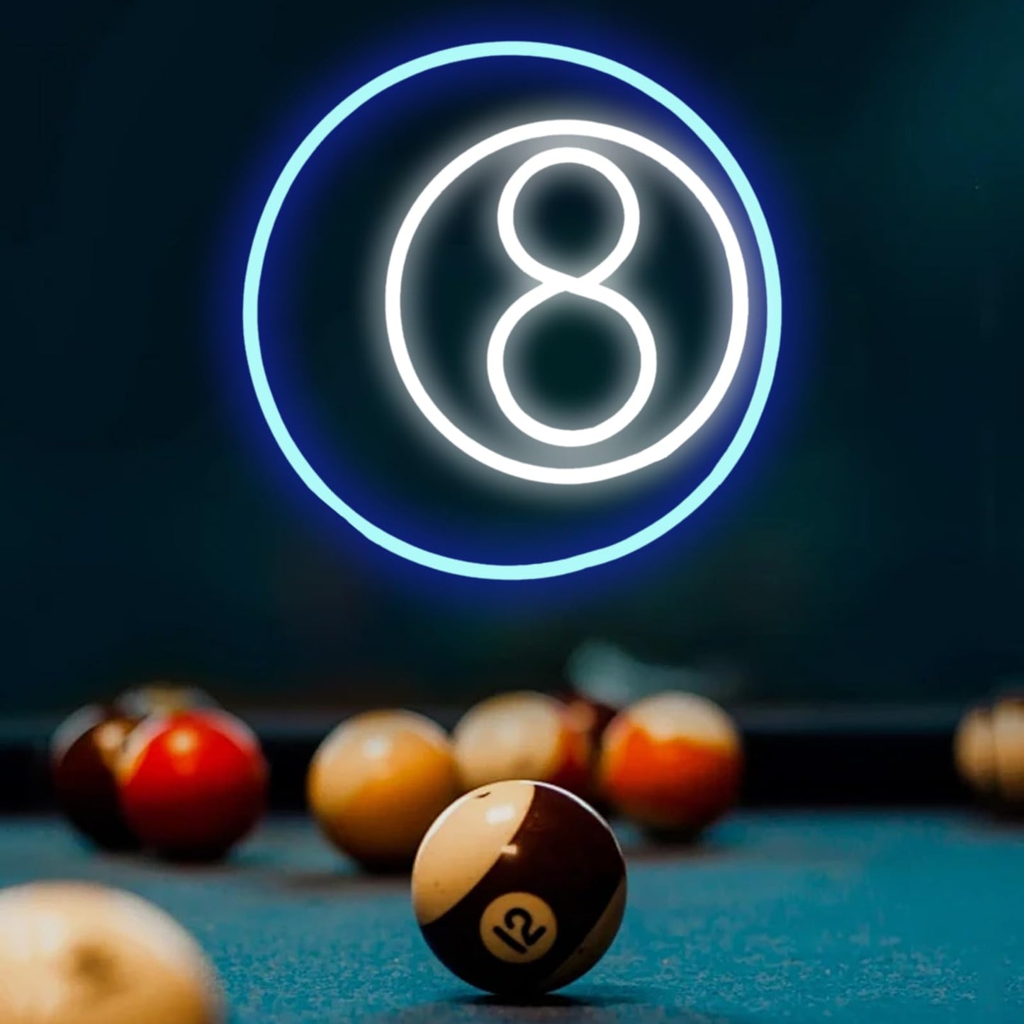 Billiards Neon Sign For Wall Decor  Dimmable Black 8 Led Light Sign  Creative Aesthetic Room Decor For Gameroom Party Man Cave malt-inspired Bar Restaurant Christmas Gift Art  Dad Billiards Sign Decorations