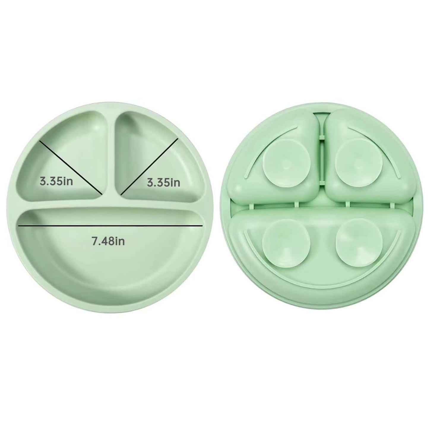 PandaEar Silicone Baby Feeding Set| 2 Pack Silicone Divided Suction Plate and 2 Pack Tiny Cup with 2 Spoons 2 Forks| Baby Led Weaning Supplies Self Feeding Eating Utensils (Light Blue/Light Green)