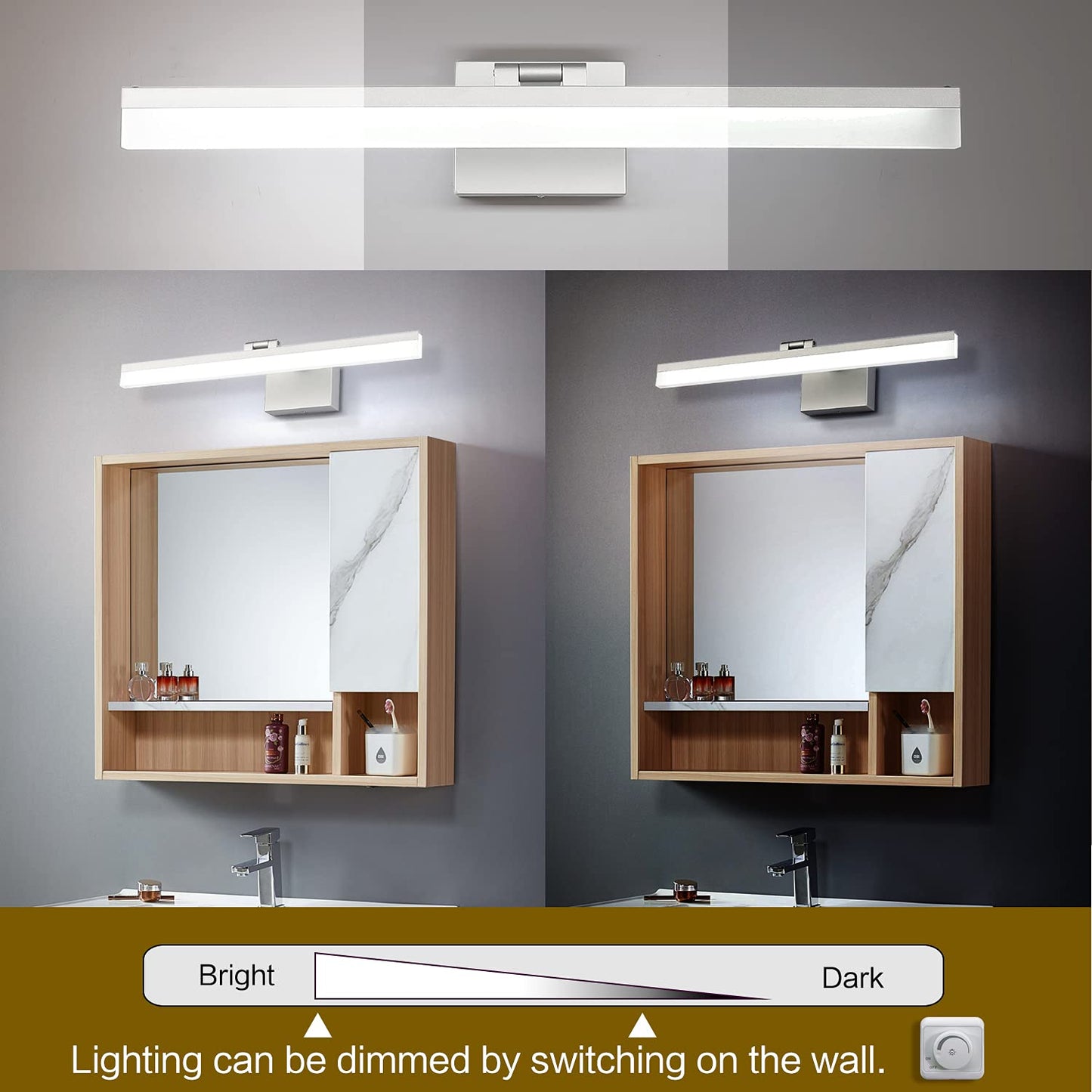 SOLFART Dimmable LED Vanity Light Fixtures Aluminum 23.6inch 5500K Silver Model 8778-600mm