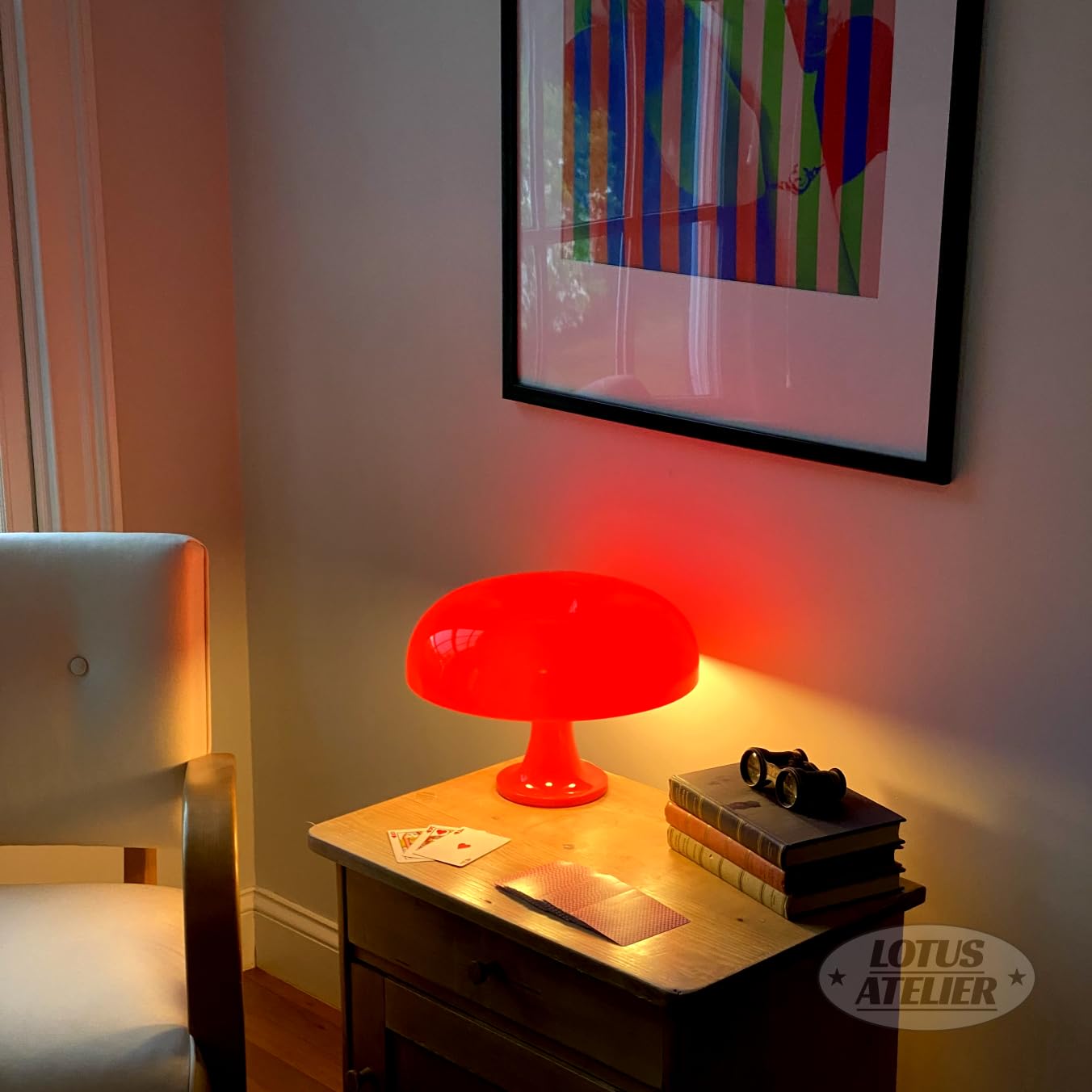 Lotus Atelier Red Mushroom Lamp For Room Aesthetic Modern Lighting For Bedroom Mid Century Lamp | Cool Retro Living Room Decor | Table Lamp Mushroom Light Home Decor Mcm (Red)