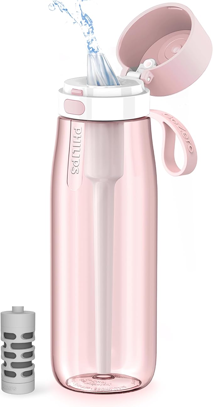 PHILIPS Filtered Water Bottle 22 Oz/36 Oz with Philips GoZero Everyday Water Filter, BPA-Free Tritan Plastic, Purify Tap Water Into Healthy Drinking Tasting Water
