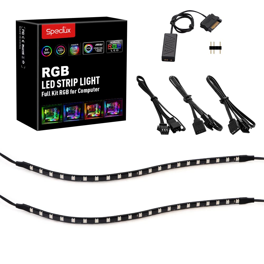 Speclux Addressable Rgb Led Strip Lights Kit - 2Pcs 42Leds, 5V 3-Pin, Rainbow Color, Magnetic Pc Case Lighting, Model P-Mcs002-Us
