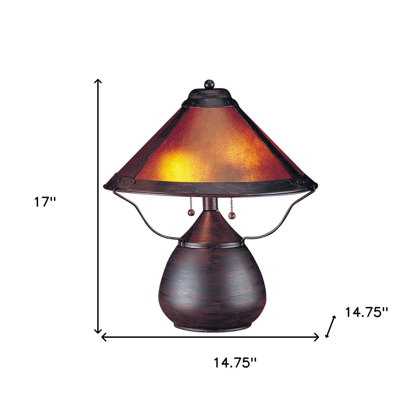 Homeroots Two Light Table Lamp - 17 In. Rust Metal With Amber Empire Shade, Model 524679