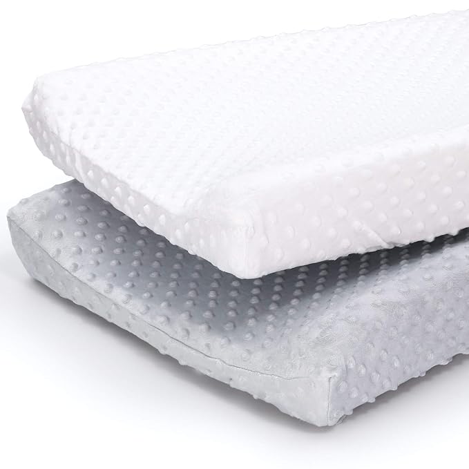The Peanutshell Baby Girl or Boy Changing Pad Covers Set of 2 - Ultra Soft, Plush Baby Cover - Fits Standard Changing Table Pads, Durable, Machine Washable Sheets - Grey & White Minky