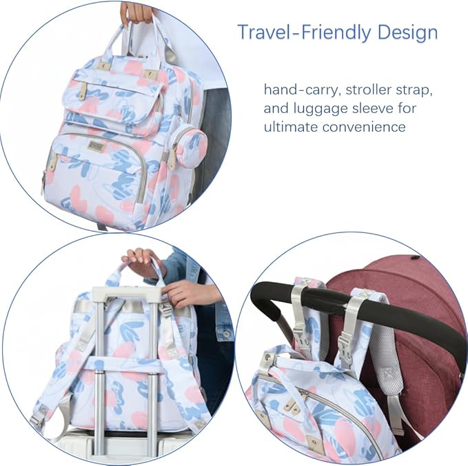 Diaper Bag Backpack for Baby – Large Capacity Waterproof Travel Tote, Multifunction Baby Bag with Changing Pad, Pacifier Holder & Stroller Straps (Blush Pink)