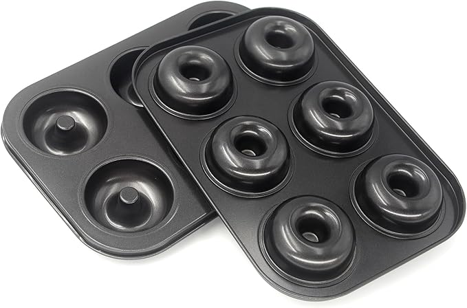 Donut Pans, Non-stick Baking Pans 6-Cavity with a Scraper for 2.5" Donuts, Bagels, and More(2-Count, Grey)