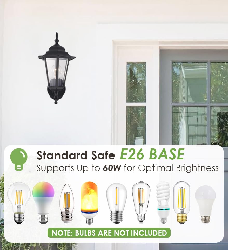 GRUENLICH Outdoor Wall Lantern Sconce, Black, 14 Inch, Aluminum Housing, E26 Base, Model GR-WL003-BK, Waterproof, 1 Pack