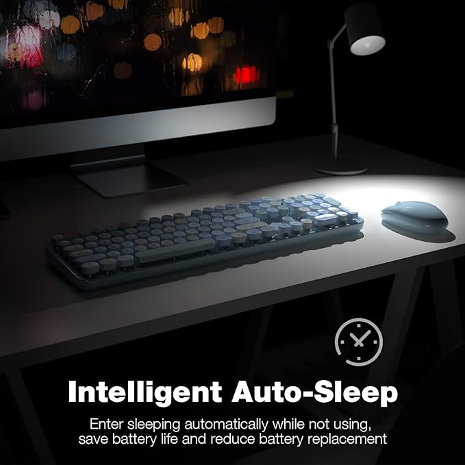 MOFII Wireless Keyboard and Mouse Combo, Blue Colorful Round Key Typewriter Keyboards, 2.4GHz Full Size Keyboard Computer Mice, USB Receiver Plug and Play, for Laptop, PC, Chromebook, Smart TV