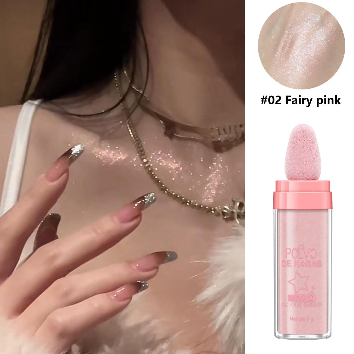 URQT 3 Color Polvo De Hadas Fairy Dust Highlight Patting Powder - Full Body Contouring and Clavicle Pearlescent Patting Powder for Face and Eye, Halloween Sparkling Body Glitter Powder (Trio)