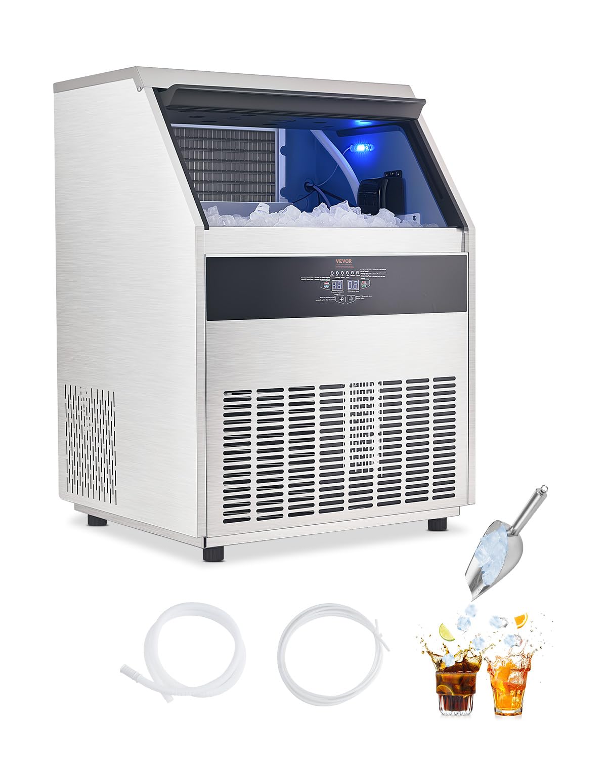 Vevor 440Lbs/24H Commercial Ice Maker, 160 Ice Cubes In 15 Minutes, Freestanding Ice Maker Machine With 88Lbs Large Storage Capa