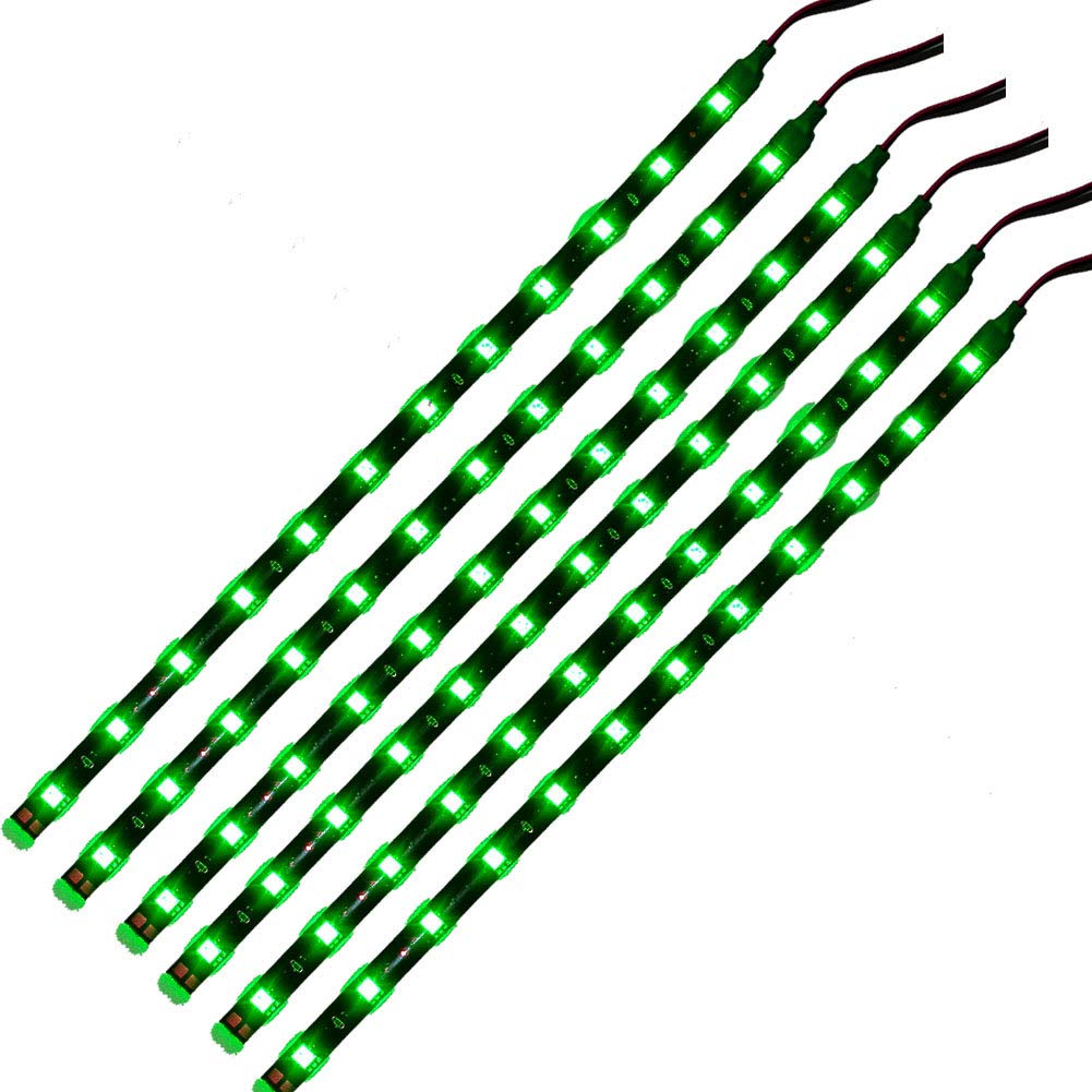 Hyada Dc 12V Waterproof 1Ft 12 Led Strip Underbody Light With 6 Inches Wires For Motor (Green Pack Of 6)