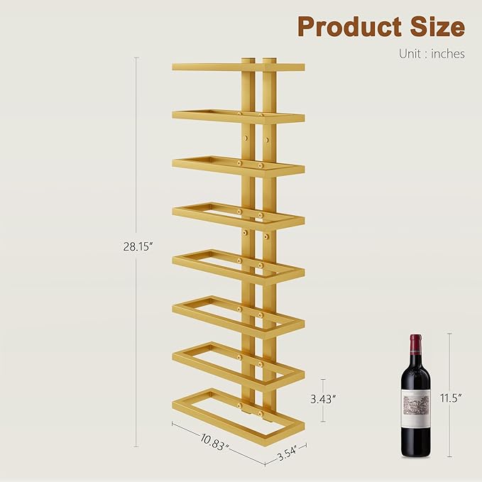 Hoctieon 2-Set 8 Tier Wall Mount Wine Rack (16 Tiers), Wall Racks for Wine Bottles Display and Storage, Hanging Bottle Organizer for Living Room, Dining Room, Wine Cellar, Bar, Gold