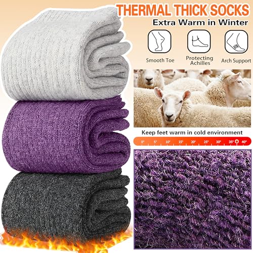 Sandsuced 5 Pack Merino Wool Boot Hiking Socks for Women Warm Winter Thick Thermal Cozy Work Soft Ladies Socks