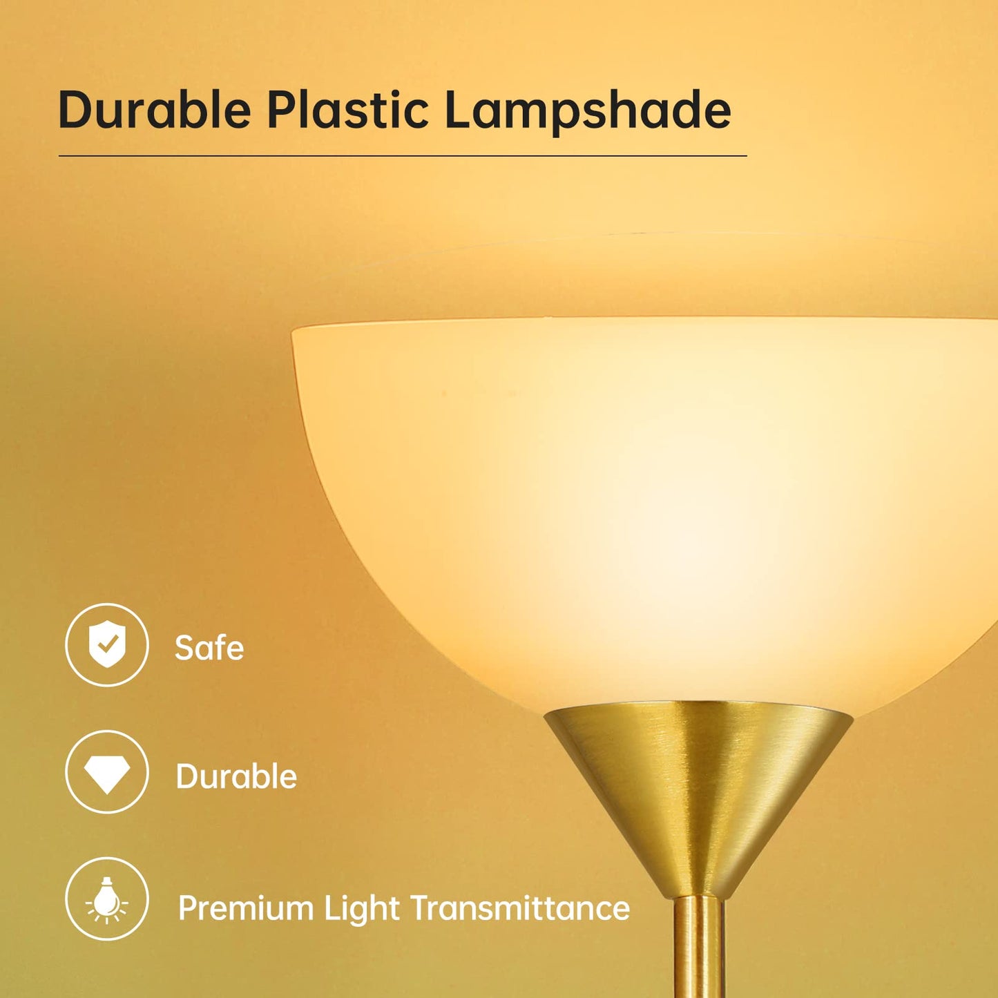 BoostArea Floor Lamp, 12W LED, 70.1·Tall, Eye-Caring, Gold, Glass/Metal/Plastic/Porcelain, Torchiere for Bedroom/Living Room/