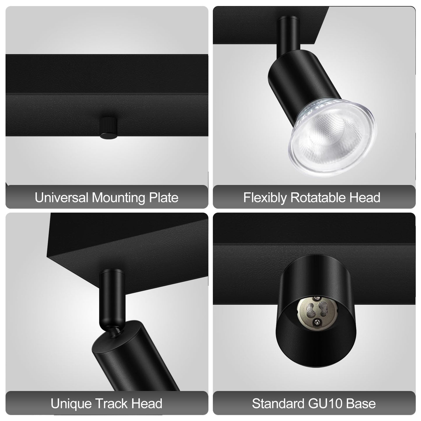 Plug In Track Lighting  16 Led Track Light Fixtures Ceiling  Black 3 Way Gu10 Wall Spotlight  Rotatable Track Head  Plug In Ceiling Light Kitchen Hallway Living Room 15 Foot Power Cord(No Bulb)