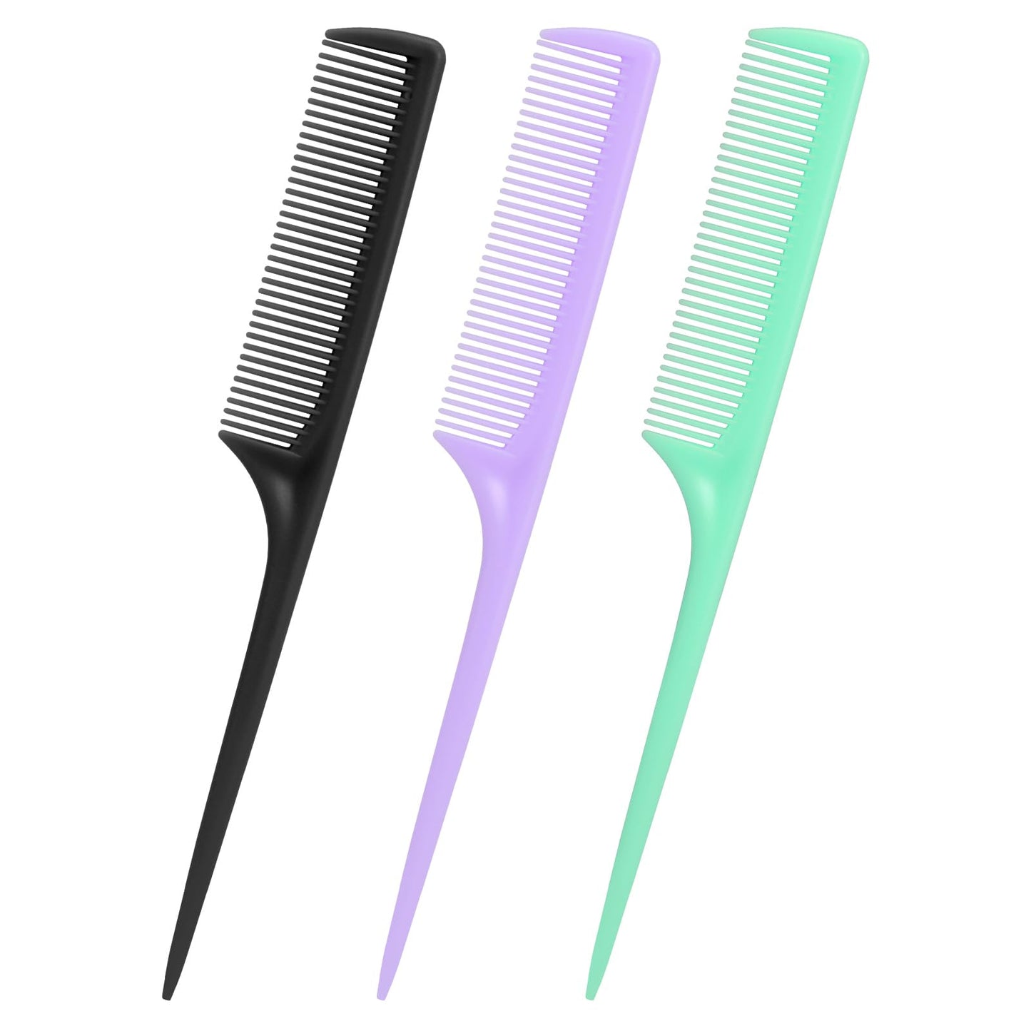 Rat Tail Comb Set-3Pcs Rat Tail Hair Teasing Fine Tooth Combs for Women Girls, Parting &Hair Styling Tools(Black Purple Green)